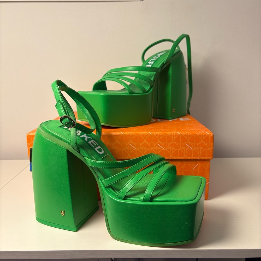 Naked Wolfe Green Platform Sandals with Chunky Heel